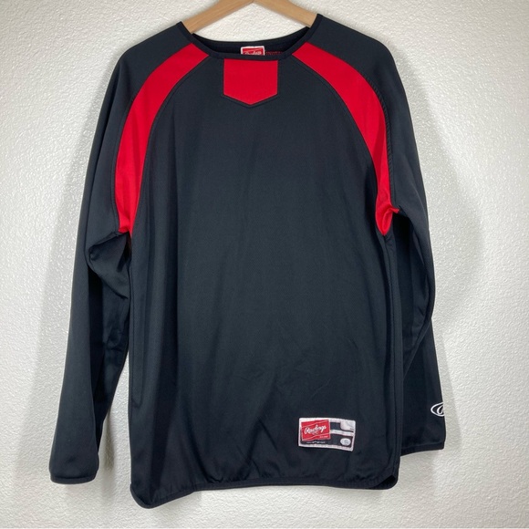 RAWLINGS Long Sleeve Sweatshirt Pullover Black/Red Mens Small - Picture 2 of 14